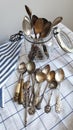 Antique spoons. Cutlery. Collection of teaspoons. Old crockery.