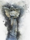 Antique statue of angel in watercolor style