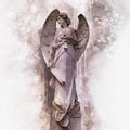 Antique statue of angel in watercolor style