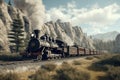 Antique steam locomotive chugging through the. Generative ai Royalty Free Stock Photo