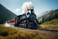 Antique steam locomotive chugging through the. Generative ai Royalty Free Stock Photo