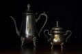 Antique Sterling Silver Coffee pot and Sugar Bowl Still Life