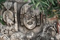 Antique stone-cut mask among vegetation in the ruins of the ancient city of Myra, Turkey Royalty Free Stock Photo