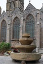 Antique stone fountain, Vasque de Keilinsky, in front of the Cathedral. Saint Pol de Leon, France Royalty Free Stock Photo