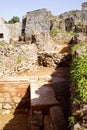 Antique stone ruins on ancient Byzantine fortress of Petra in Georgia, Tsikhisdziri. Historical and archaeological complex Royalty Free Stock Photo