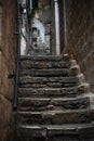 Antique stone staircase in the old town Kotor. Montenegro. Selective focus Royalty Free Stock Photo