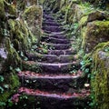 Old stone stairs forest moss Royalty Free Stock Photo