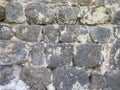 Antique stone wall. Background from a gray stone. The architecture of antiquity. Bricks of the Middle Ages. Remains of the castle Royalty Free Stock Photo