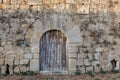 Antique stone walls of an ancient castle in San Felices de los Gallegos, Spain