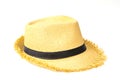 Antique straw hat, white background Royalty Free Stock Photo