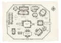 Antique-style architectural floor plan featuring an octagonal Royalty Free Stock Photo