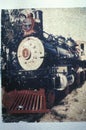 Antique style image of an old-fashioned steam locomotive on exhibit at the Travel Town Transportation Museum, Los Angeles