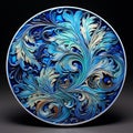 Antique Style Metal Plate With Blue And White Floral Design