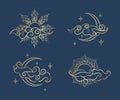 Antique style sun and crescent moon. Boho chic tattoo design vector illustration Royalty Free Stock Photo