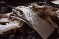 Antique stylized gloves with embroidery and shawl. Retro accessories