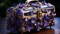 Antique suitcase, nature gift, old fashioned elegance in purple generated by AI