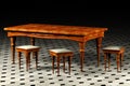 Antique Table and three stools 3d