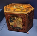 1840 Antique Tea Chest Container Dried Chai Leaves Painted Wooden Box Art Deco Museum Gallery Drinks Beverages