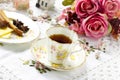 Antique tea cup on the table Royalty Free Stock Photo