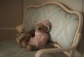 An Antique Teddy BearsÃÂ´ Family Sitting On The Antique Sofa In Vintage Style