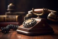 An old telephone on a wooden table