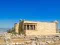 The Antique temple of Caryatid marble columns of the Erechtheion Royalty Free Stock Photo