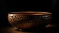 An antique terracotta bowl with ornate copper handle, rustic design generated by AI