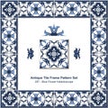 Antique tile frame pattern set_287 Blue Flower Kaleidoscope