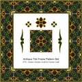 Antique tile frame pattern set_279 Green Golden Outline Flower L