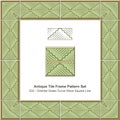 Antique tile frame pattern set Oriental Green Curve Wave Square Royalty Free Stock Photo