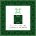 Antique tile frame pattern set vintage green spiral cross vine flower kaleidoscope Royalty Free Stock Photo