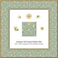 Antique tile frame pattern set Retro Japanese Plum Blossom Flower Geometry Line