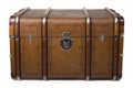 Antique Tin Travel Trunk Steamer Chest closed isolated on white background Royalty Free Stock Photo