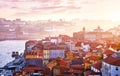 Antique town Porto Portugal. Sunset sun