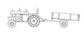 Antique Tractors with Tipping Trailer Vintage hand drawn vector line art illustration