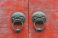 Antique traditional Chinese door style handle knocker with brass Royalty Free Stock Photo