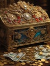 antique treasure chest with coins