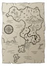 Antique treasure map. Cartoon island map template for next level game - adventures quest or treasure hunt. Pirate grunge Royalty Free Stock Photo