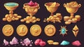 An antique treasure pile with gold coins and jewels modern. Isolated gold and jewelry currency icon collection isolated