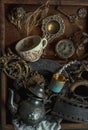 Antique treasures at a flea market Royalty Free Stock Photo