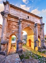 Antique Triumphal Arch in ancient Rome Roman Forum, Italy. Royalty Free Stock Photo