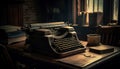Antique typewriter on rustic table, close up of obsolete machinery generated by AI Royalty Free Stock Photo