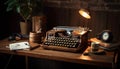 Antique typewriter on rustic wooden desk indoors generated by AI Royalty Free Stock Photo