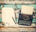 Antique typewriter used paper sheets Vintage toned Royalty Free Stock Photo