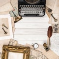 Antique typewriter vintage office tools flat lay Royalty Free Stock Photo