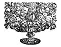 Vintage Vector Drawing or Engraving of Antique Floral Decoration Design of Fruit Bowl