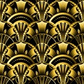 Antique vector seamless shell gold art deco pattern. Geometrical wavy background from golden fan. Royalty Free Stock Photo