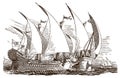 Antique Venetian galley ramming enemy ship Royalty Free Stock Photo