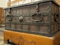 Antique Viking metal chest on public display