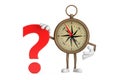 Antique Vintage Brass Compass Cartoon Person Character Mascot with Red Question Mark Sign. 3d Rendering